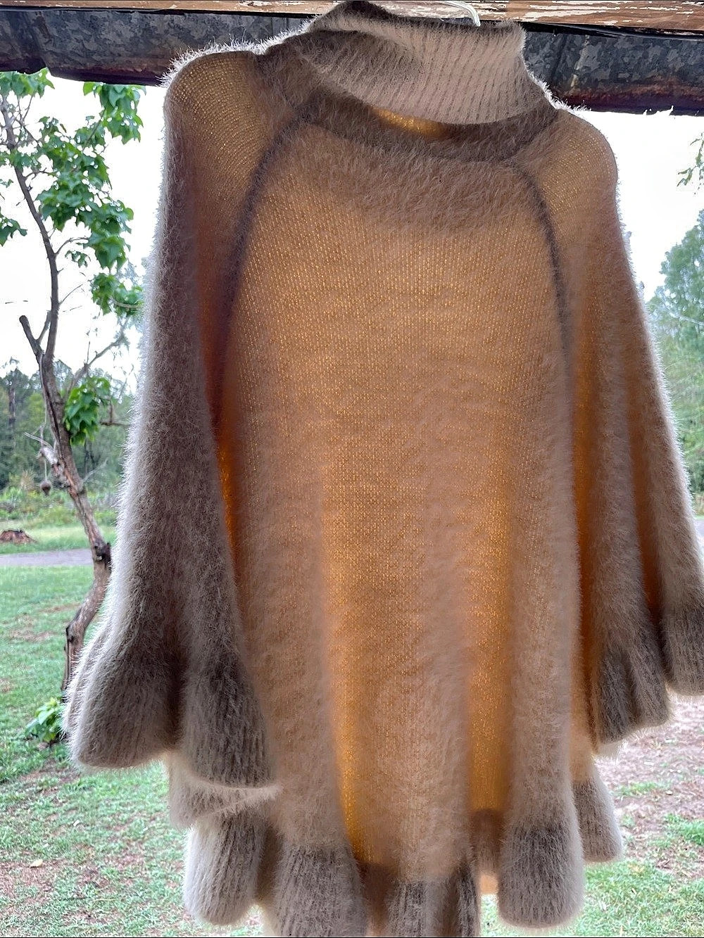 Angora Designs Angora Turtleneck Poncho in Beige Size Small Like New